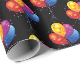 Verjaardagsballon boeket op zwart cadeaupapier