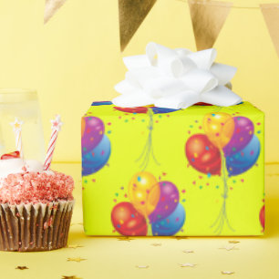 verjaardagsballon bouquet op geel cadeaupapier