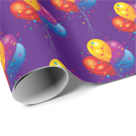 verjaardagsballon bouquet op paars cadeaupapier