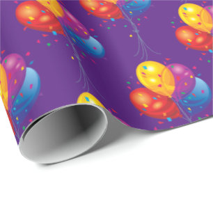 verjaardagsballon bouquet op paars cadeaupapier