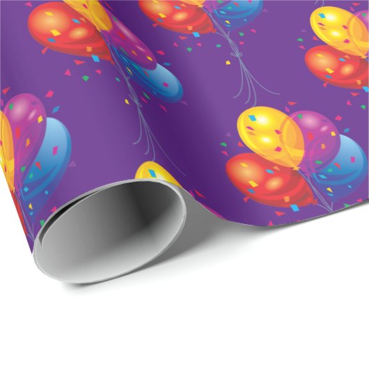 verjaardagsballon bouquet op paars cadeaupapier (Rol Hoek)