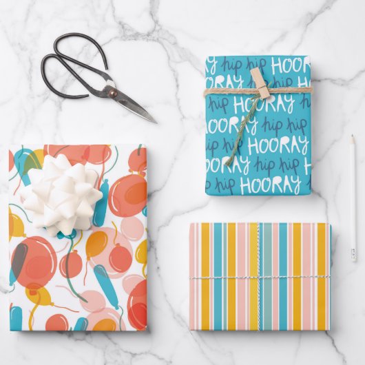 Verjaardagsballon Hip Hoera Inpakpapier Vel (Voorkant)