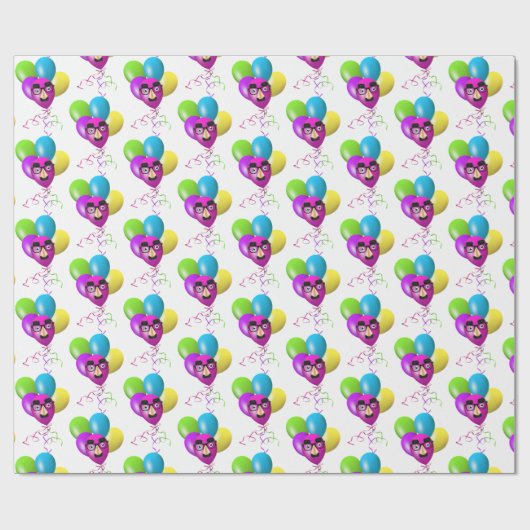 Verjaardagsballon met grappig gezicht cadeaupapier (Vlak)