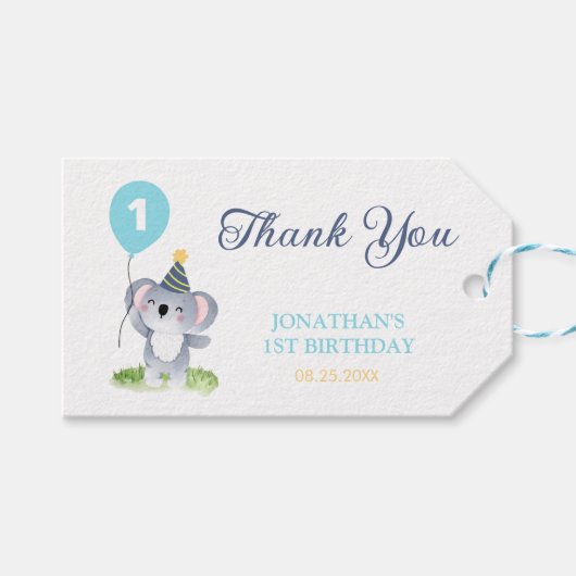 Verjaardagsballon met knuffelkoala cadeaulabel (Voorkant (Horizontaal))