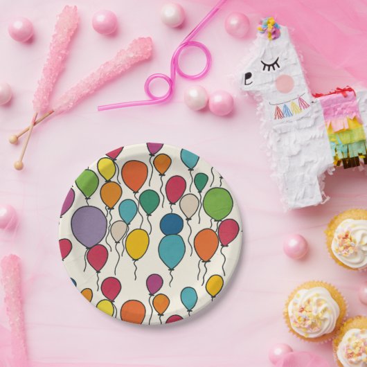 Verjaardagsballon Waterverf Papieren Bordje (Feest)