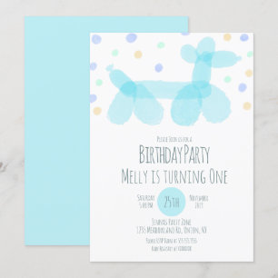Verjaardagsballondieren Blauw Pastel Uitnodiging