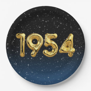 Verjaardagsballonnen 1954 In sterren Papieren Bordje