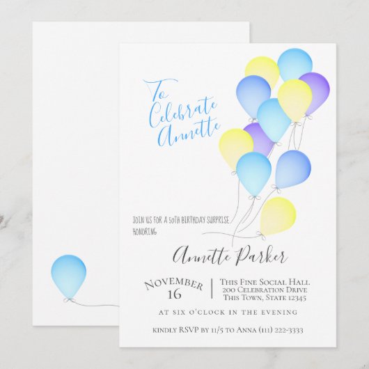 Verjaardagsballonnen 50ste verjaardagsfeest kaart (Voorkant / Achterkant)