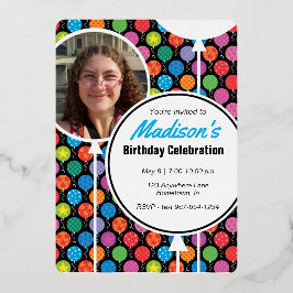 Verjaardagsballonnen aangepaste fotonaam folie uitnodiging