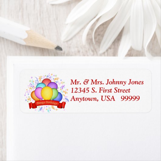 Verjaardagsballonnen & Banner Retouradreslabels Etiket (Insitu)