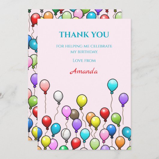 Verjaardagsballonnen Bedankkaart (Voorkant / Achterkant)