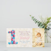 Verjaardagsballonnen bedankkaart foto voor een bab (Staand voorkant)