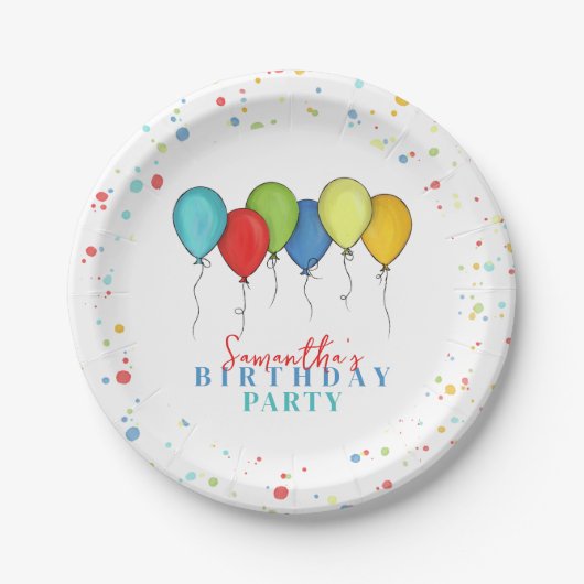 Verjaardagsballonnen Confetti Whimsical Calligrafi Papieren Bordje (Voorkant)