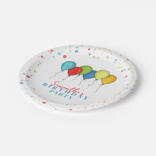 Verjaardagsballonnen Confetti Whimsical Calligrafi Papieren Bordje (Gekanteld)