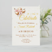 Verjaardagsballonnen echt goud folie uitnodiging (Staand Voorkant)