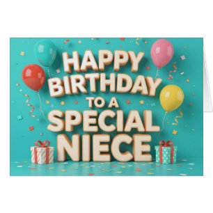 Verjaardagsballonnen en cadeaus kaart voor nichtje