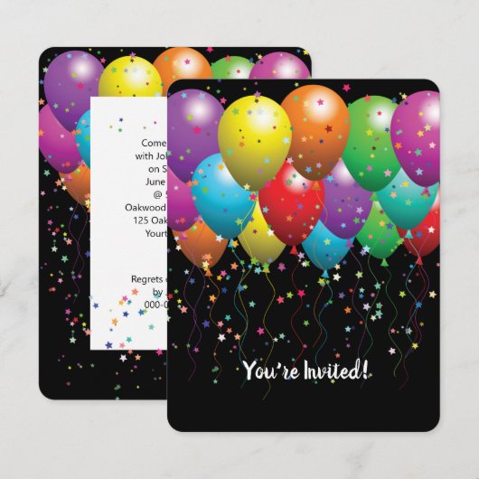 Verjaardagsballonnen en confetti Feest Uitnodigen Kaart (Voorkant / Achterkant)