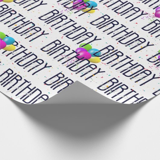 Verjaardagsballonnen en Confetti op wit Cadeaupapier (Hoek)