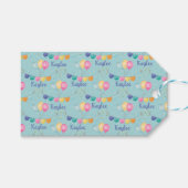 Verjaardagsballonnen en sterren op blauw cadeaulabel (Voorkant (Horizontaal))