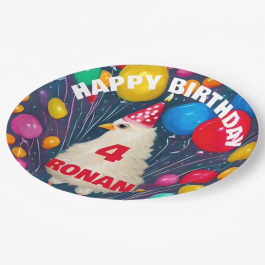 Verjaardagsballonnen Funny Chicken Poster Papieren Bordje (Gekanteld)