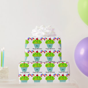 Verjaardagsballonnen Geel Groen Cupcake Cadeaupapier