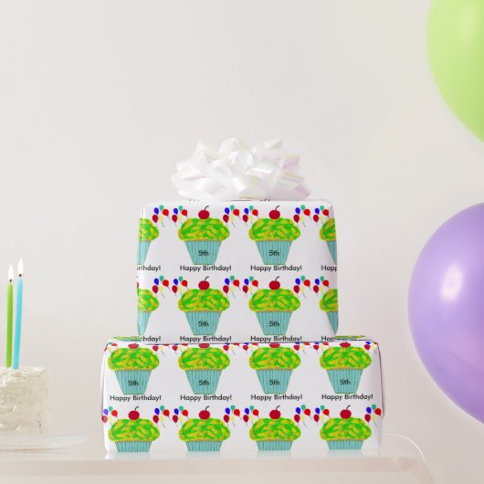 Verjaardagsballonnen Gele Groene Cupcake Cadeaupapier (Feestgeschenken)
