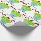 Verjaardagsballonnen Gele Groene Cupcake Cadeaupapier (Hoek)