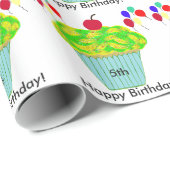 Verjaardagsballonnen Gele Groene Cupcake Cadeaupapier (Rol Hoek)
