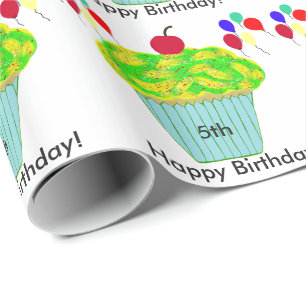 Verjaardagsballonnen Gele Groene Cupcake Cadeaupapier