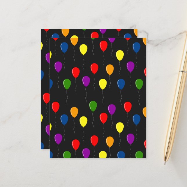 Verjaardagsballonnen Kleurrijk Scrapbook Papier (Voorkant / Achterkant in situ)