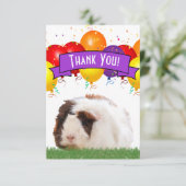Verjaardagsballonnen Knuffel Cavia Paarse Banner Bedankkaart (Staand voorkant)