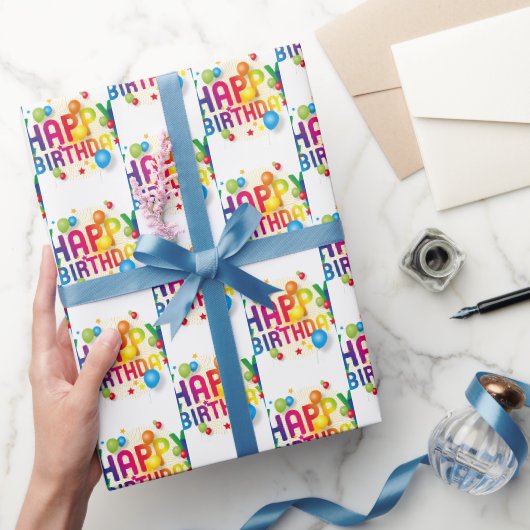 Verjaardagsballonnen op wit cadeaupapier (Geschenken)