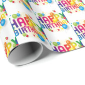 Verjaardagsballonnen op wit cadeaupapier (Rol Hoek)