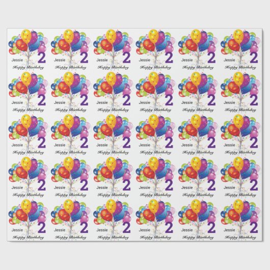 Verjaardagsballonnen personaliseren Naam & leeftij Cadeaupapier (Vlak)