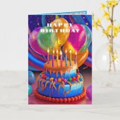 Verjaardagsballonnen Taart Confetti Kaart (Gele Bloem)