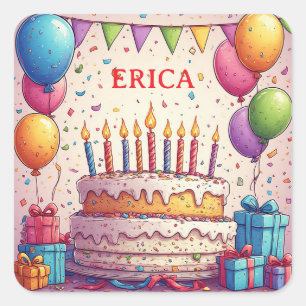 🎂 Verjaardagsballonnen Taart En Cadeau Dozen Them Vierkante Sticker
