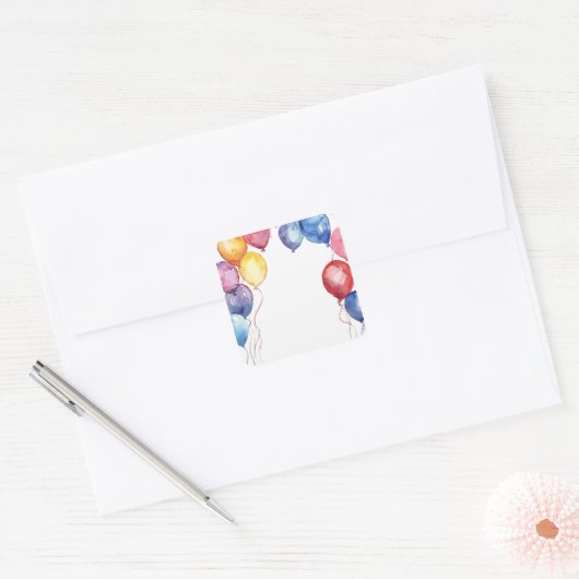 Verjaardagsballonnen waterverf vierkante sticker (Envelop)