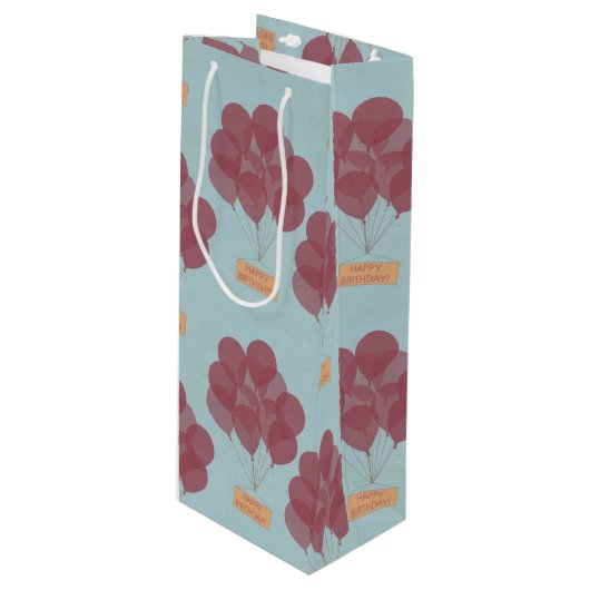 Verjaardagsballonnen Wijn Cadeautas (Voorkant Gekanteld)