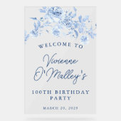 Verjaardagsbanner 100ste Verjaardagsfeest Blauwe B Acryl Bord (Voorkant)