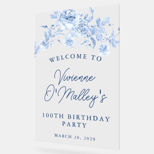 Verjaardagsbanner 100ste Verjaardagsfeest Blauwe B Acryl Bord (Hoek)