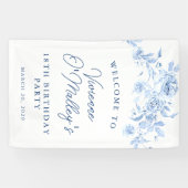 Verjaardagsbanner 18e Verjaardagsfeest Blauwe Bloe Spandoek (Horizontaal)