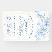 Verjaardagsbanner 35e Blauwe Bloemensjabloon Spandoek (Horizontaal)
