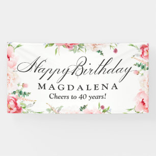 Verjaardagsbanner 40e Elegante Roze Pioen Spandoek