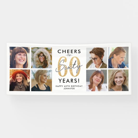 Verjaardagsbanner 60 jaar goud foto spandoek (Horizontaal)