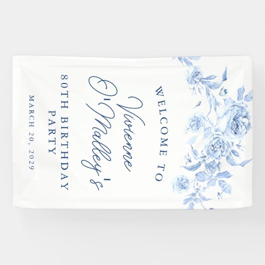 Verjaardagsbanner 80ste Verjaardagsfeest Blauwe Bl Spandoek (Horizontaal)