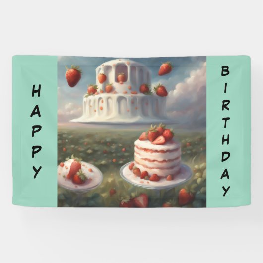 Verjaardagsbanner aardbeien shortcake spandoek (Horizontaal)