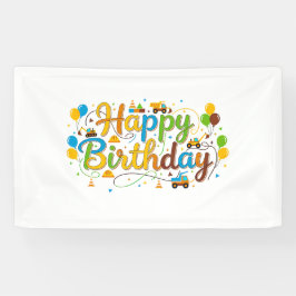 Verjaardagsbanner Bouwvoertuigen Spandoek