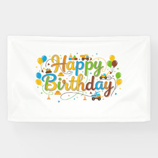 Verjaardagsbanner Bouwvoertuigen Spandoek