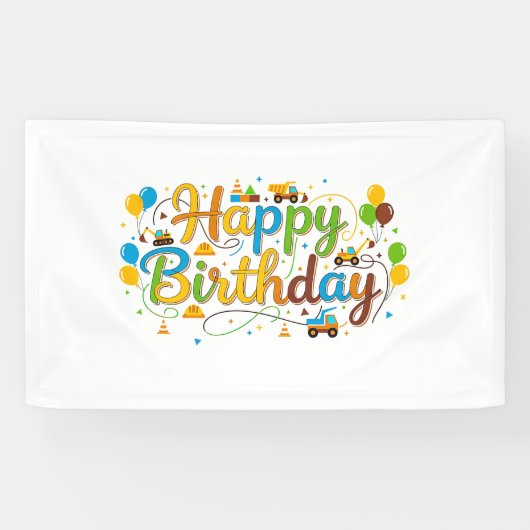 Verjaardagsbanner Bouwvoertuigen Spandoek (Horizontaal)