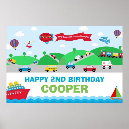Verjaardagsbanner Jongen Vervoer Groot Poster (Voorkant)